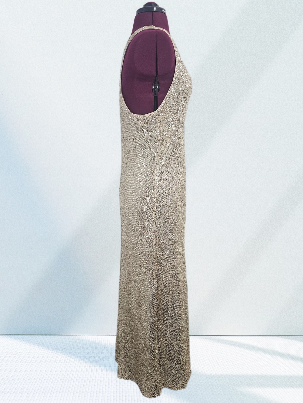Gold Sequin Scoop Neck Sleeveless Long Gown Dress Formal Party Wedding Prom EUC - Picture 7 of 16